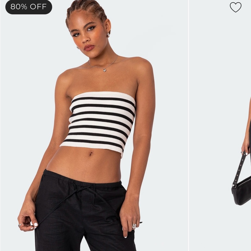 Edikted Black and White Striped Crop Top